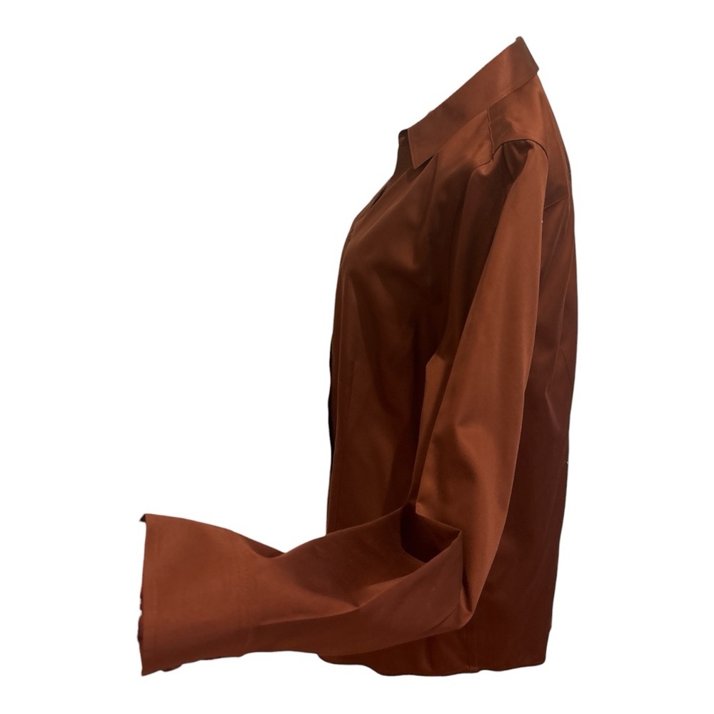 NWOT CHICO'S POLISHED COTTON RUSSET BROWN CLASSIC FITTED BUTTON-DOWN BLOUSE SZ L - Picture 4 of 6